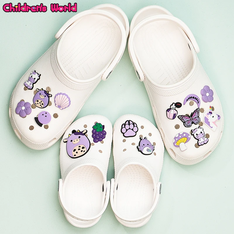1 13pcs Purple Croc Charm Cow Pig Butterfly Shoe Charms for Sneakers Mushroom Grapes Shoe