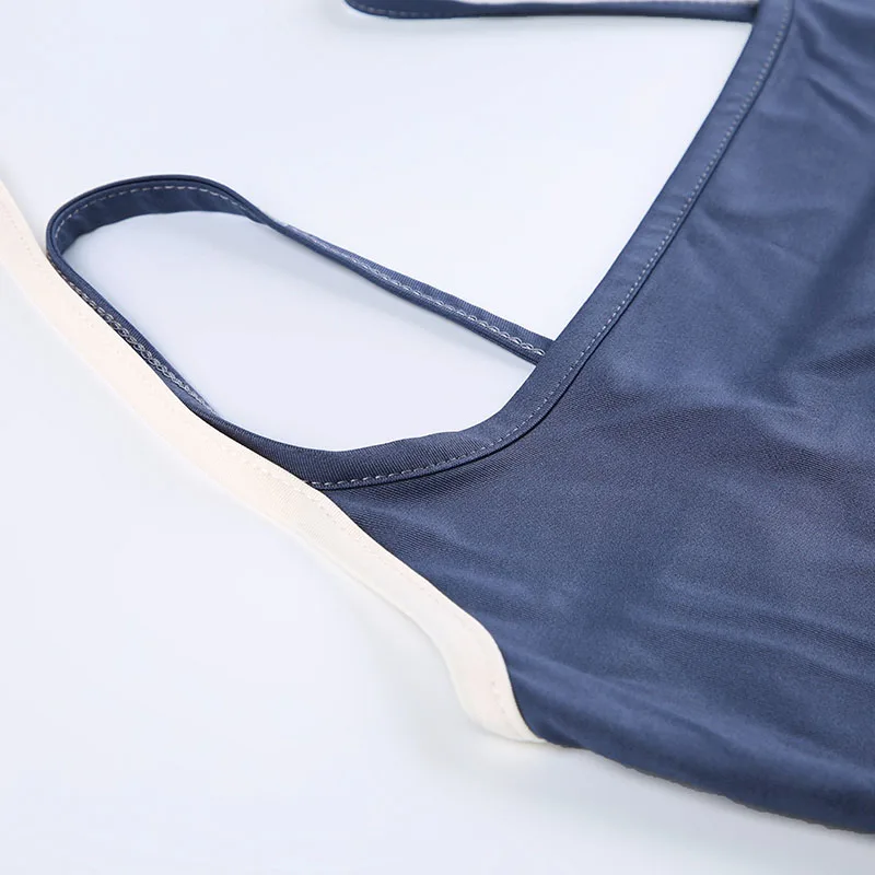 Camisola de moda de calle alta, top de retazos falso de dos piezas, top de tirantes con cuello halter, chaleco básico sin mangas para fitness, informal, de verano