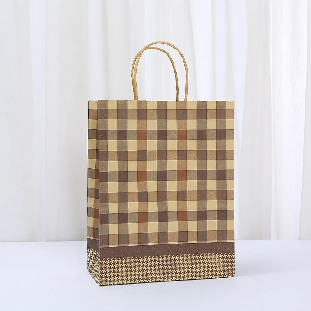20PCS Retro Plaid Kraft Paper Gift Bags with Twisted Handles, Stylish Reusable Tote Bag... - SKU KPGB1515 - UGI Packaging