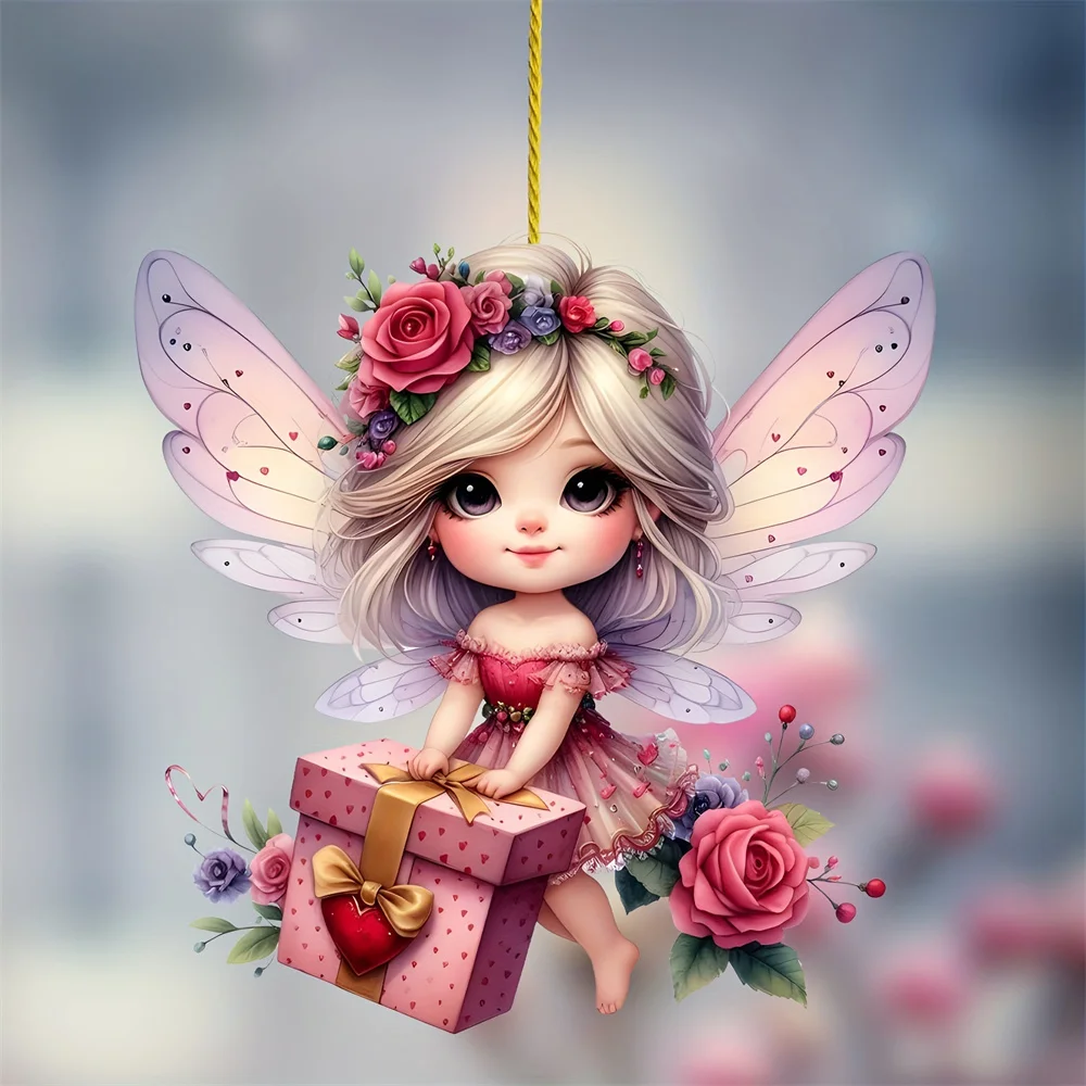 2025 Acrylic Flat Green Elf Pendant Pink Butterfly Fairy Car Decoration Ladies Bag Pendant Spring Home Decoration Gift 5