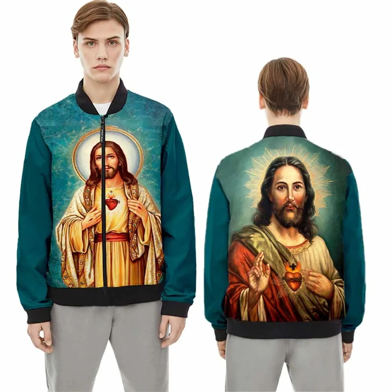 thumbnail image 1 of Nuevas chaquetas de bombardero con cremallera y estampado 3D de Jesús para hombre y mujer, abrigos para hombre, chaquetas con cremallera, abrigos de manga larga, tops, 1 of 5