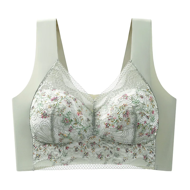 New Ice Silk Traceless Pregnant Women's Breastfeeding Underwear Thin Lace Print Soft Comfortable Integrated Sports Women's Bra 5