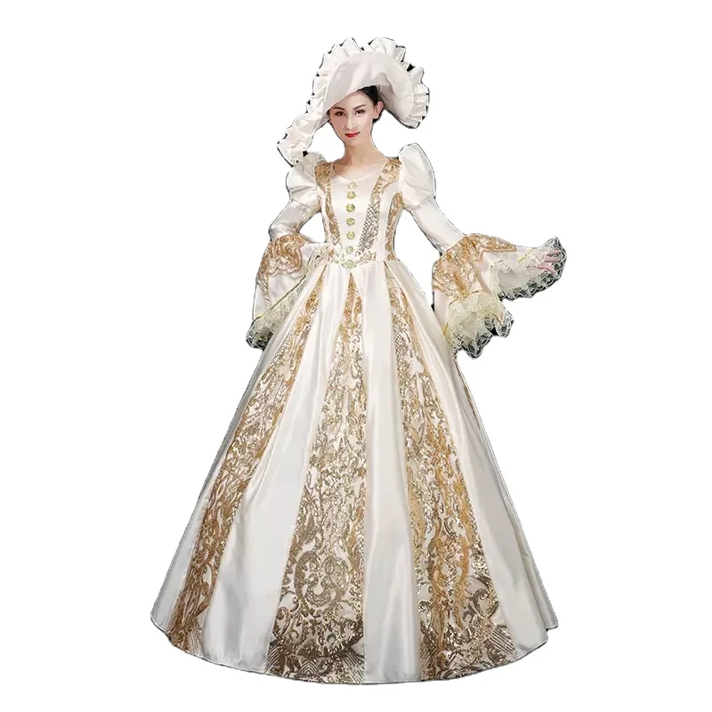 Ecoparty Medieval Victorian Vintage 18th Century Baroque Cosplay Costume Antoinette Gown Dress With Hat victorian bustle dress double single pannier bandage petticoat crinoline hoop marie antoinette cage pannier