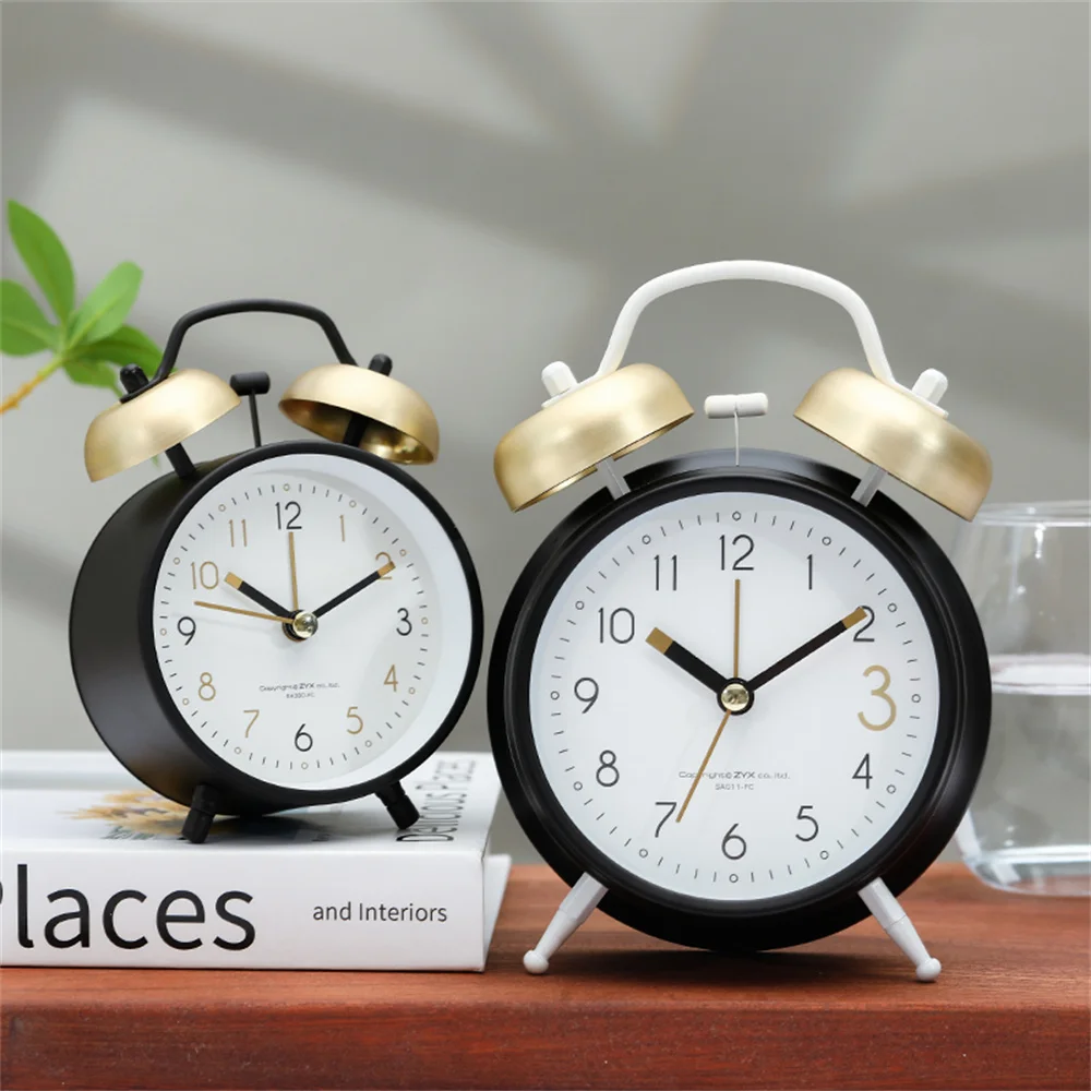

3 inch 4 inch Alarm Clock Bedside Students Timed Study Table Clock Wake Get up Loud Bell with Night Light Bedroom Dormitory