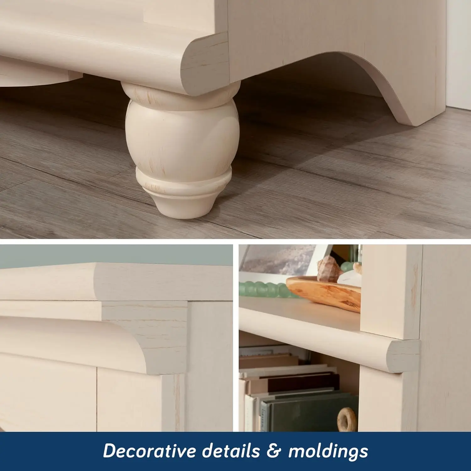 Harbor View Library/Book Shelf, L: 27.21" x W: 17.48" x H: 72.24", Antiqued White finish