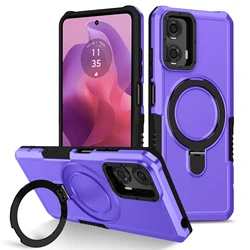 Luxury Armor Shockproof Phone Case with Ring Holder and Slide Lens Stand - Motorola Moto E32 (PL)