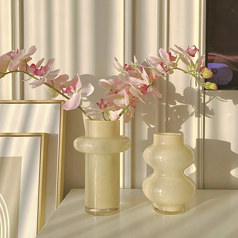 

Glass vase small man's waist living room arrangement vase hydroponic high-end sense dining table set cream style decorations