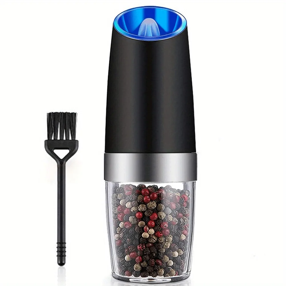 2-piece gravity electric pepper grinder, adjustable thickness, powered by LED lights, stainless steel without battery
