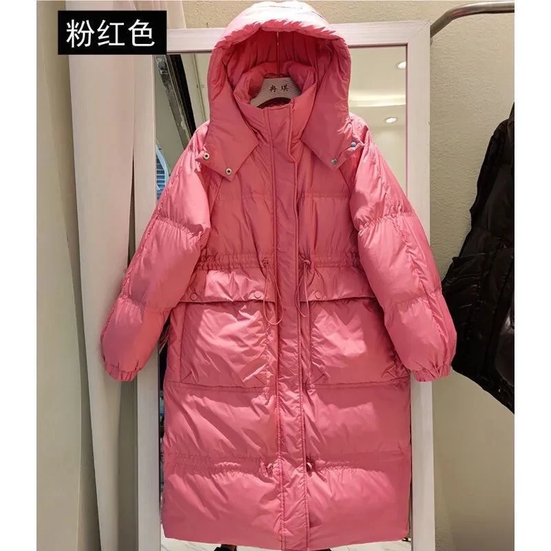 2023 New Women Winter Down Jacket Loose Thickened Overcoat White Duck Down Coat Clothing Mid length version Hooded Outwear