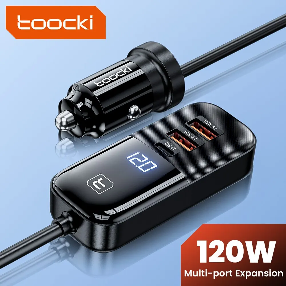  Toocki 120W Car Charger For iPhone Rear Seat Fast Charge Charging Type C QC 3.0 PD PPS USB Car Charger For Xiaomi 13 Oneplus 10 