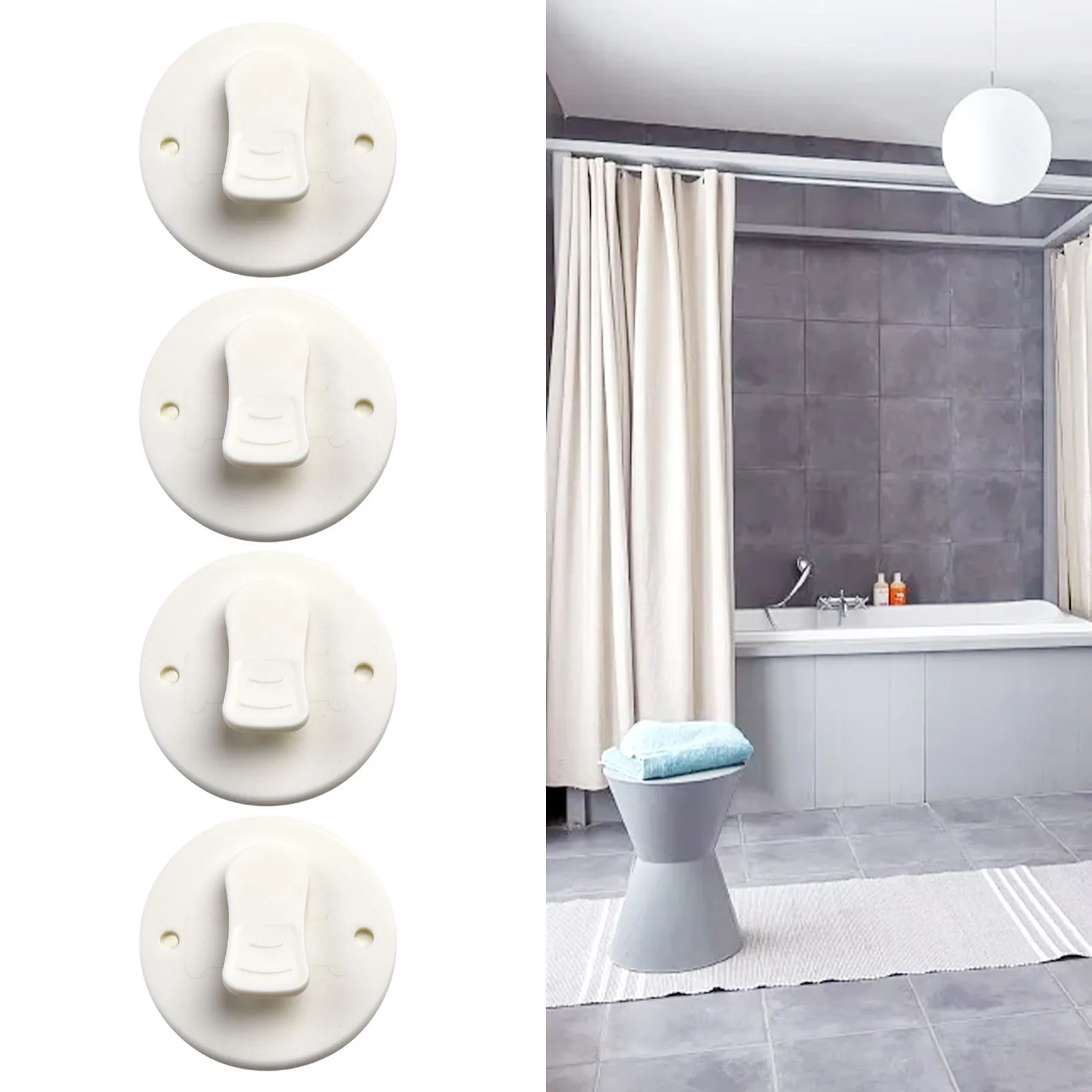 

4/10PCS Self-adhesive Shower Curtain Clips Windproof Splash Guard Bathroom Curtain Weight Clips 55mm Bathroom Products ABS