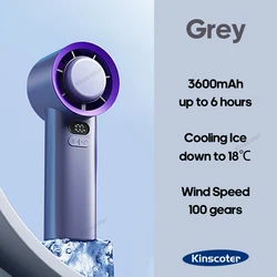 KINSCOTER Versatile Turbo Handheld Fan with 100 Adjustable Speeds - Mini Battery-Operated Personal Breeze Solution (Grey)