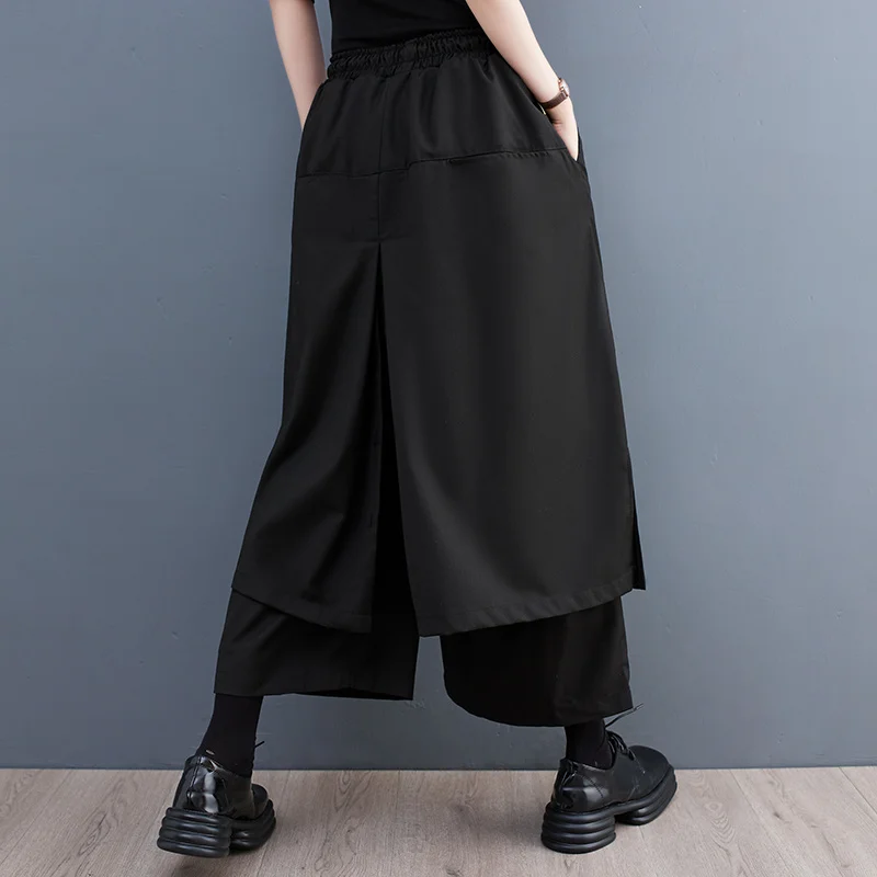 #2921 High Waisted Wide Leg Pants Women Loose Streetwear Asymmetrical Pants Female False Two Piece Pants Bandage Joggers Women 