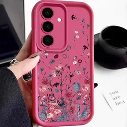 Floral Silicone Phone Case - Elegant Protective Cover for Samsung A37 (Hot Pink)