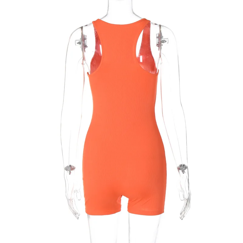 BKLD Women Clothing 2024 Summer New Fashion Solid Color Slim Fit Zipper Sleeveless Short Jumpsuits One Pieces Outfits Romper