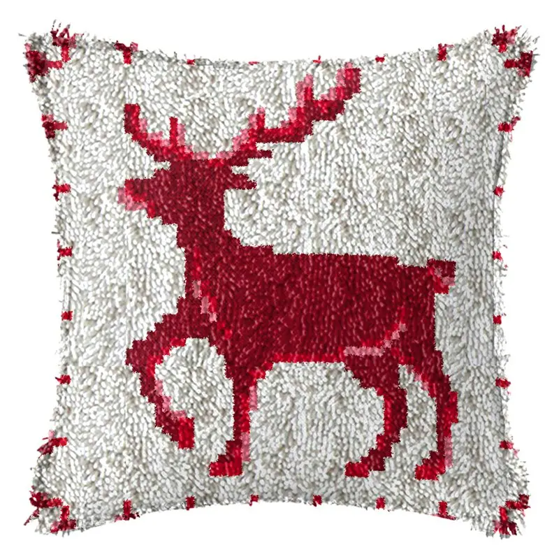 Snowman Elk Christmas Latch Hook Kits Smyrna Pillowcase Knot Pillow Package Latch Hook Kit Set For Needlework Embroidery Cushion craft supplies