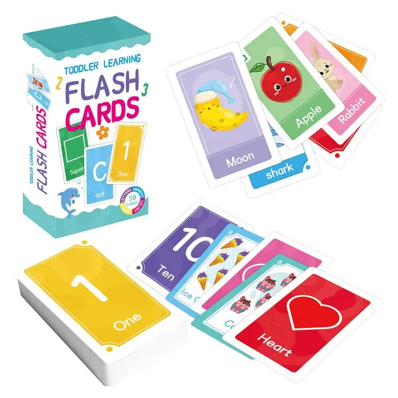 

Toddler Flash Cards Educational Flash Cards 58PCS/Set Number Color Shape Letter Learning Kid's Cards Early Education Toys supply