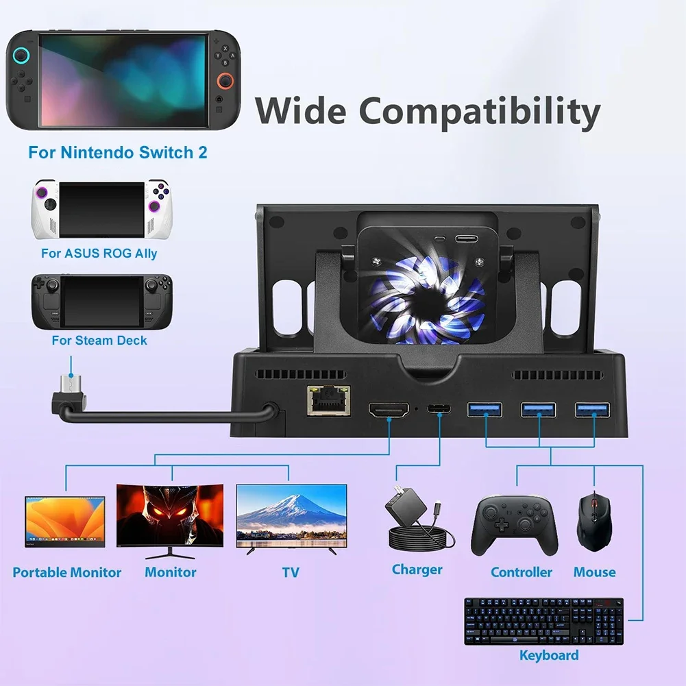 Charging Dock Cooling Portable Charging Stand Charging Station for Switch 2 Game Console