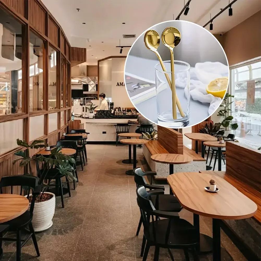 3PCS Kitchen,Dining & Bar Gold-Plated Korean-Style Long-Handled Spoon 304 Stainless Steel Luxury Cutlery Set Dinnerware Gift