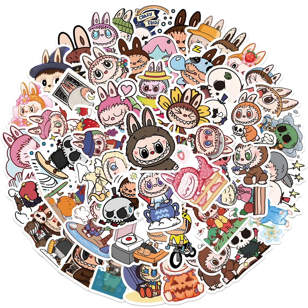 Cartoon Decoration Stickers 50Pcs Cute Cartoon Labubu Stickers Kawaii Water Bottle Stickers For Kids Teens Waterproof Vinyl Stickers Aesthetic Laptop