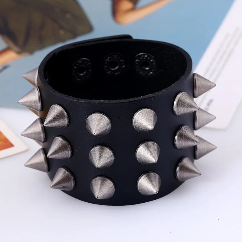 Punk rock rivet spike accessories Leather Bracelet