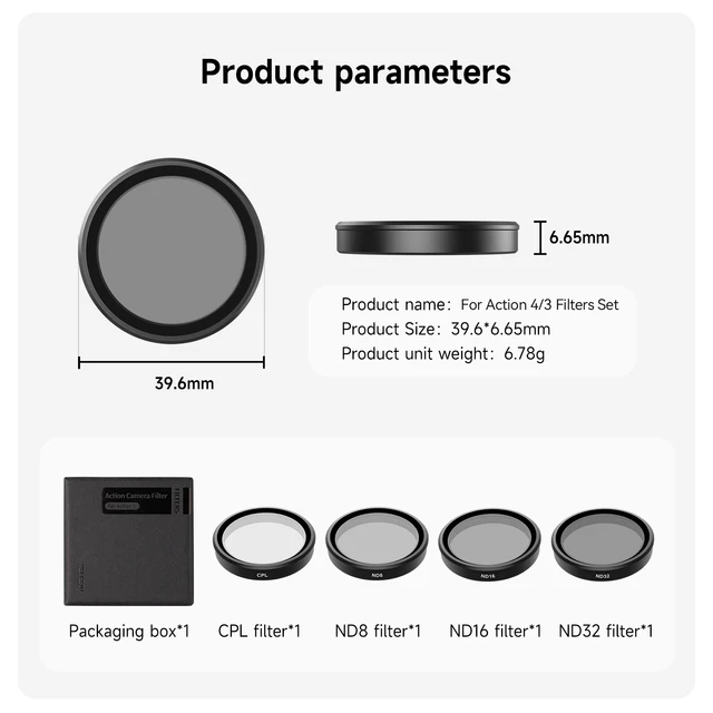 TELESIN CPL ND8 ND16 ND32 jeu d'objectif cadre en alliage d'aluminium pour DJI OSMO Action 3 4 5pro ND CPL filtre accessoires de caméra d'action 6