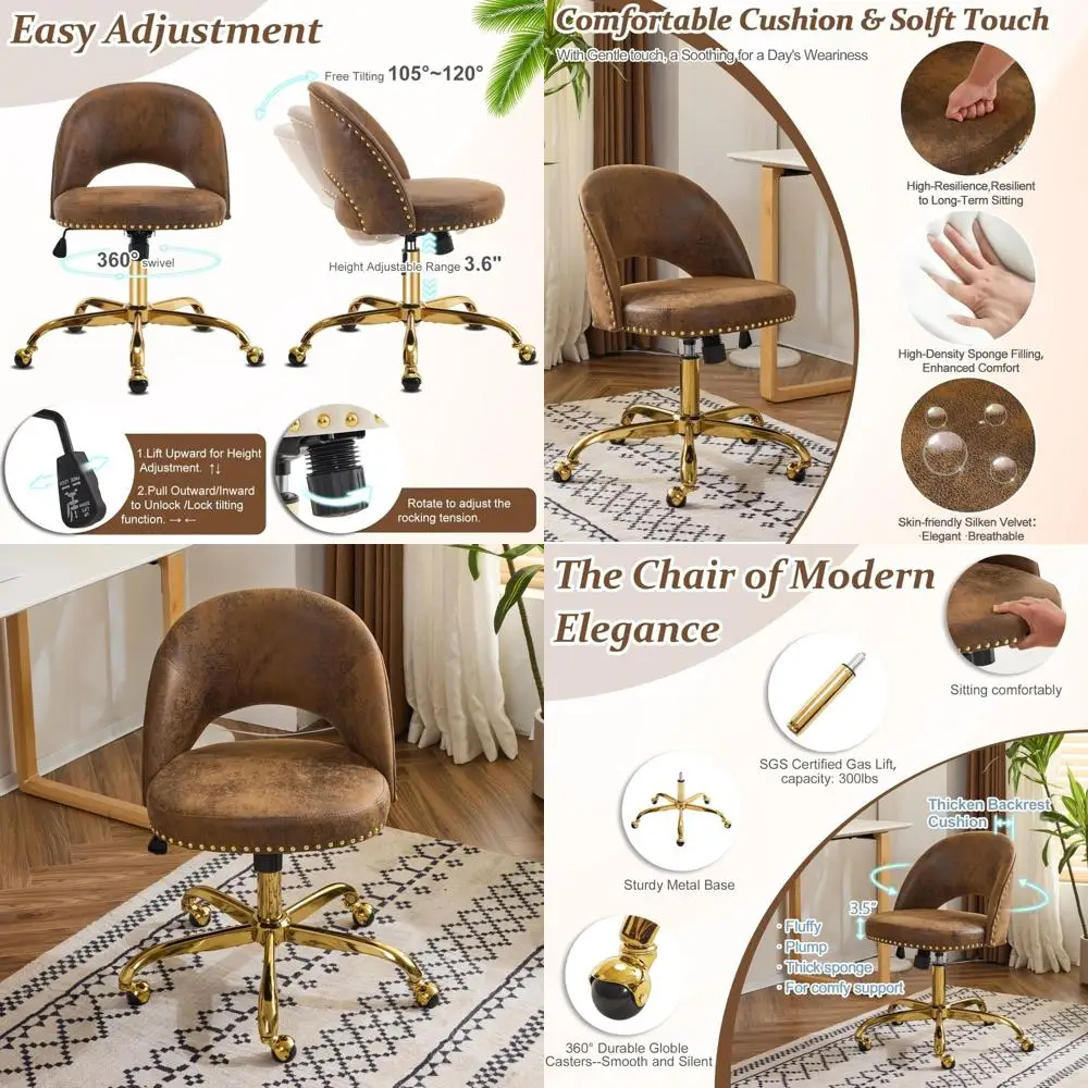 "elegant velvet swivel chair with gold base for stylish office spaces"