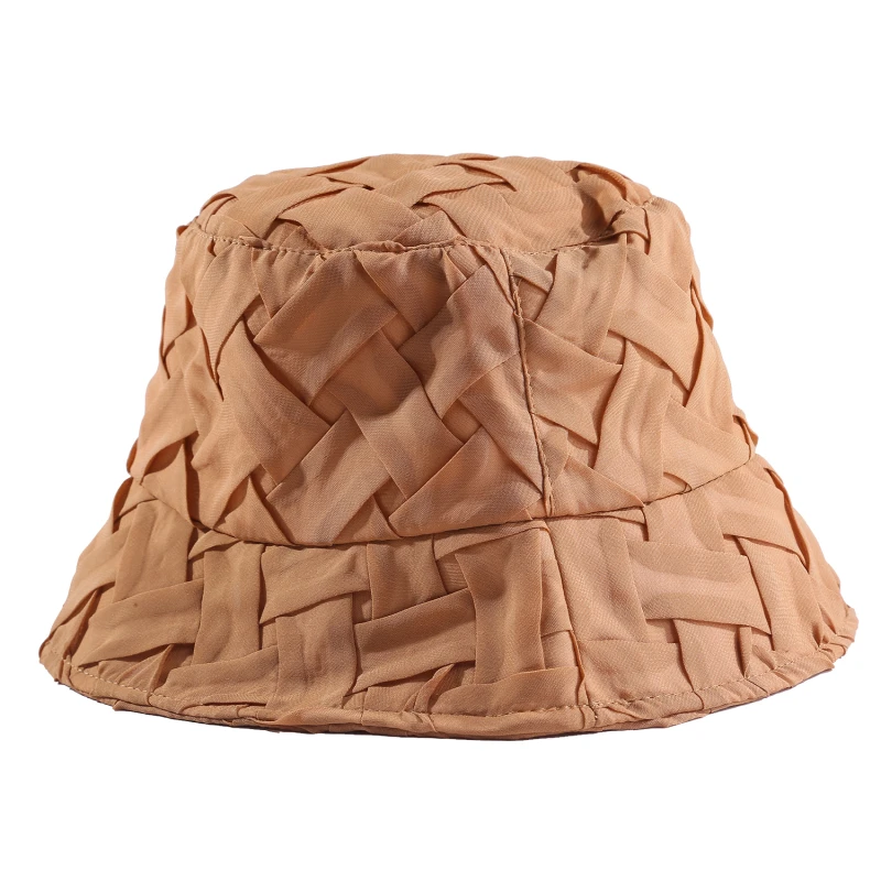 Wide Brim Bucket Hat Women Outdoor Summer Brim Sun Hats Spring Summer Plaid Chiffon Comfortable Breathable Hats female bucket hat