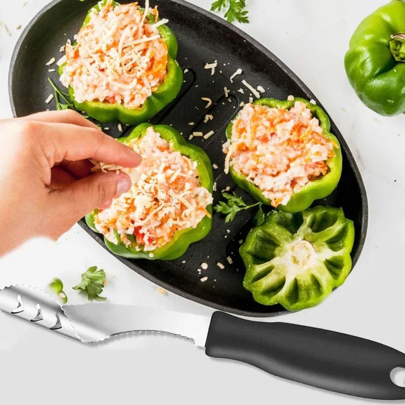 Jalapeno Pepper Corer Stainless Steel Chili Corer Remover kitchen Tool with Serrated Slice and Rubber Handle Easily Seed Remover