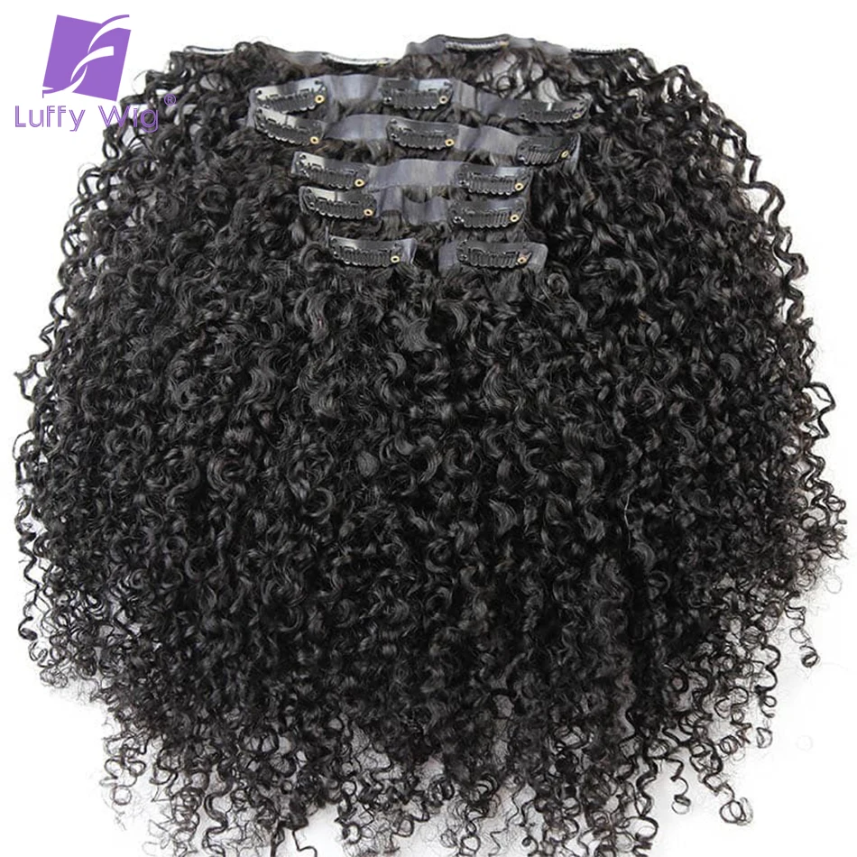 

Clip In Human Hair Extensions Kinky Curly 8Pcs 100g Clip Remy Human Hair 4B 4C Full Head for Black Women Natural Color LuffyWig