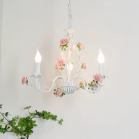 Lustre de chambre à coucher rustique, salon de style français, chambre d'enfant, lampes suspendues en fer forgé avec fleurs et plantes, style rétro américain chaleureux et frais, en céramique 2