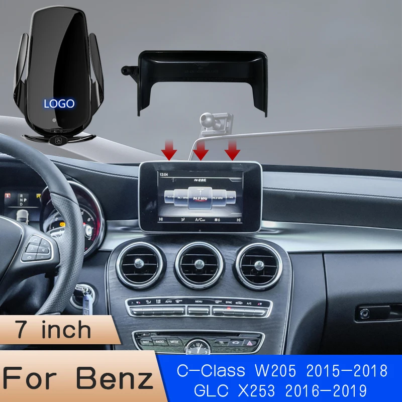 

Для Mercedes Benz C-Class W205 GLC X253 15-19 экран 7 дюймов фиксированное основание автомобильное беспроводное зарядное устройство GPS навигационный кронштейн