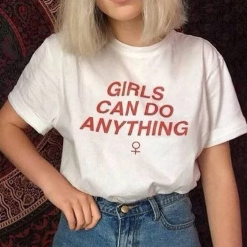 

Girls Can Do Anything Cotton Womens T Shirts Summer Fashion Girl Power Women Rights Civil Right Kawaii White Black Colour Tshirt