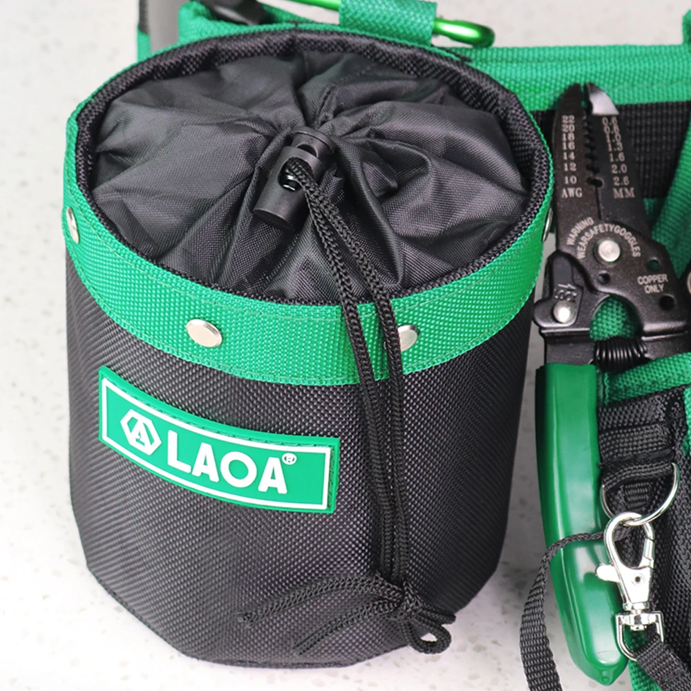 LAOA Nail Organizer Bag Woodworking Waist Pack Oxford Cloth Straight Bag Stainless Steel Interior 5