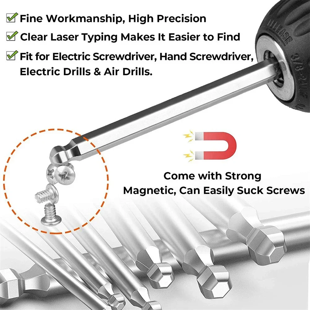 Ball End Hex Screwdriver Bits Set Metric Allen Hex 100mm Long Magnetic Ball Head Driver Bit H1.5 H2.5 H3 H4 H5 H6 H8 H10