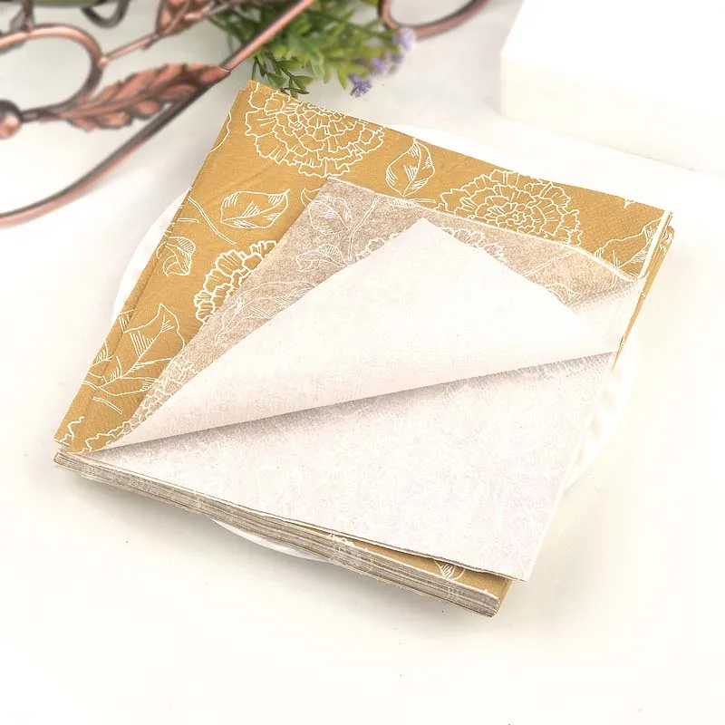 2-Ply 33cm Colourful Napkins Printed Placemat Paper Mouth Cloth Wedding Cup Flower Paper Hotel Banquet Gold 10/20pcs/Pac