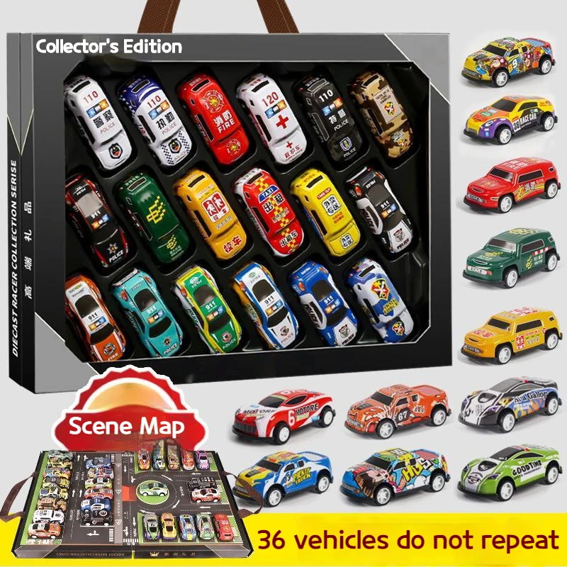 

1:64 Children's 36 Alloy Car Set Boy City Model Toy Car Upgrade Alloy Various Popular Models Simulation Sports Pull Back Car