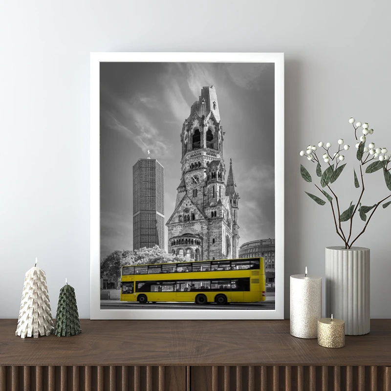 Yellow and Red Urban Telephone Box Canvas Print - Modern City Landscape Wall Art