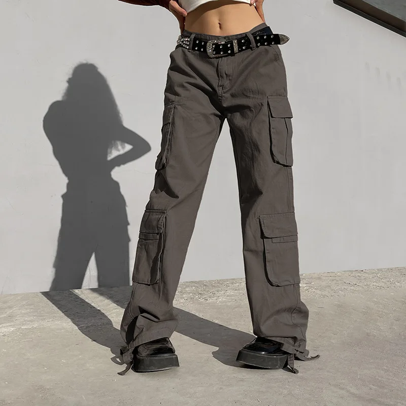 Casual Baggy Jeans Women Loose Low Waist Retro Overalls Hip Hop Streetwear Straight Denim Pants Wide Leg Y2K Cargo Pants