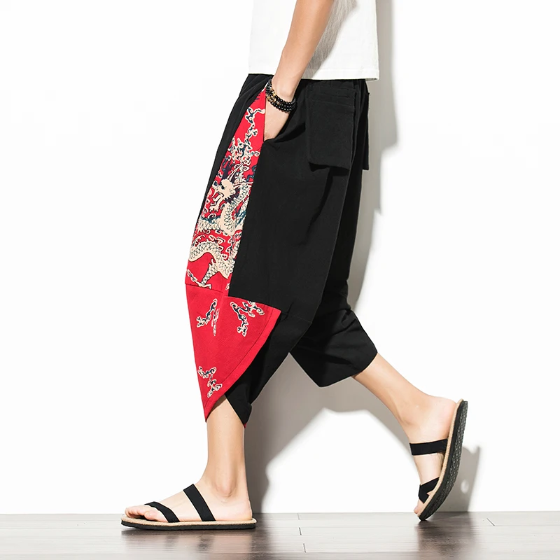 

Summer Men Cross Cotton Harem Pants Men Hip Hop Trousers Wide Leg Sweatpants Calf-Length Pants Streetwear Big Size 5XL