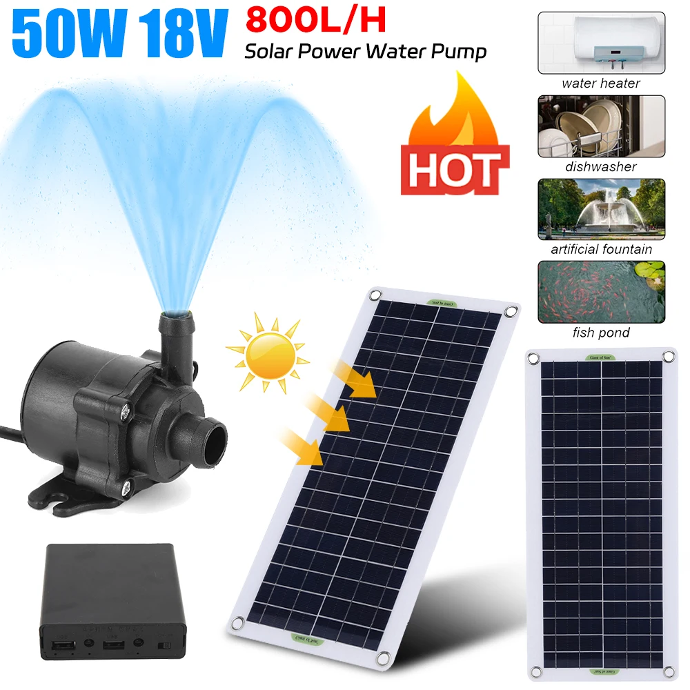 50W 18V Solar Fountain Pump Ultra-quiet Solar Powered Water Pump Set Portable Outdoor Garden Watering System Bird Bath Pond