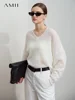 Amii Minimalism V-Neck Dopamine Shoulder Thin Pullover Split Asymmetrical Solid Long Sleeve Wool Loose Knitted Sweater 12521038 2
