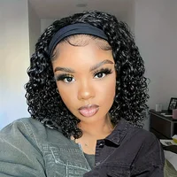 10-14 Inch Deep Wave Headband Wig Human Hair Curly Headband Wigs For Women Short Bob Wig Full Machine Made No Glue Under $40 1