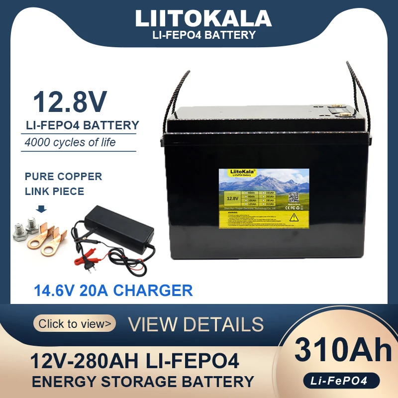 

12.8V 310Ah LiFePO4 battery with 12V 4s BMS For RV Campers Golf Cart Off-Road Solar Wind batteries 14.6V 20A Charger duty-free