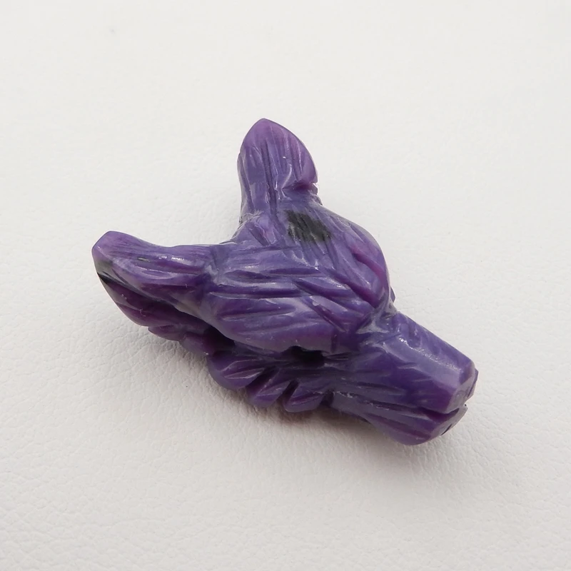 

Hand made Carved Charoite Wolf Head Pendant Bead Popular jewelry24x18x10mm4.6g