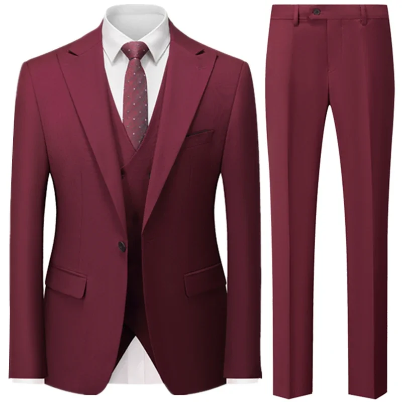 3 Pcs Set Vest Blazers Jacket Pants / Fashion Men Casual Boutique Slim Business Groom Wedding Solid Color Suits Trousers