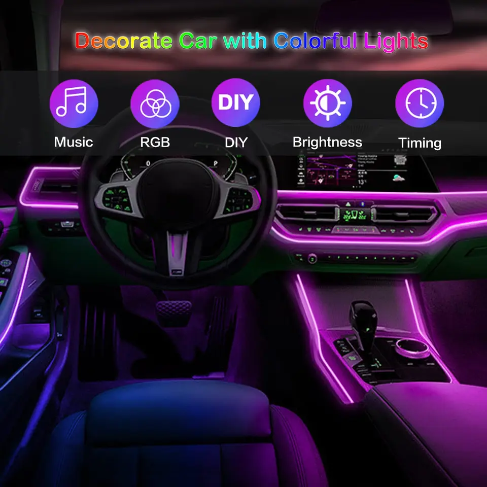 Strip Striscia LED Neon Atmosfera Auto Flessibile Con USB Tuning Decorazione Interno 5m Blu - Foto 3