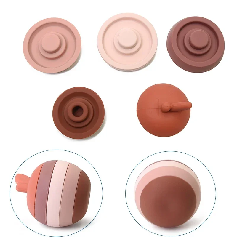 WOLIFE 5Pcs/Set Silicone Building Block Baby Silicone Teether Apple Pear Soft Block Educational Montessori Toys Stacking Blocks 5