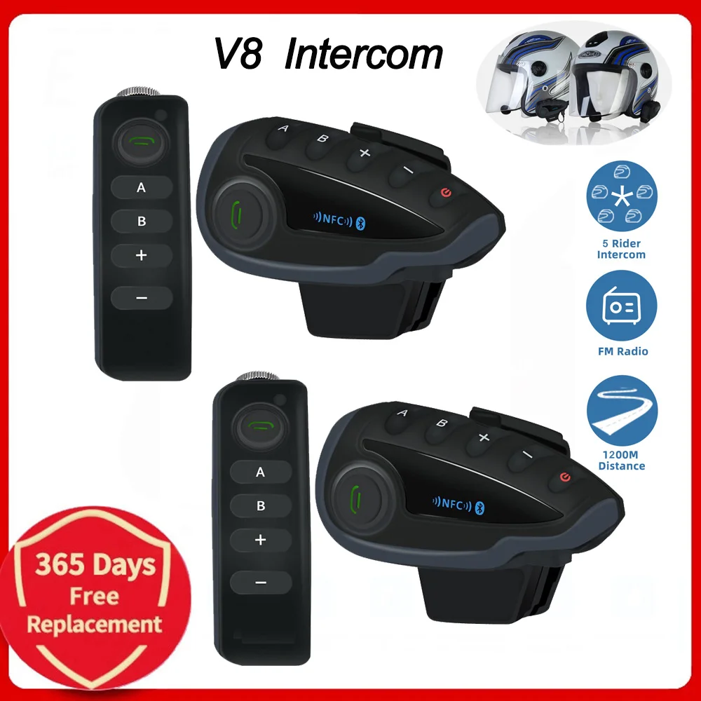 

V8 1200M Bluetooth Intercom Motorcycle Helmet Interphone Headset NFC Remote Control Full Duplex intercomunicador moto bike FM