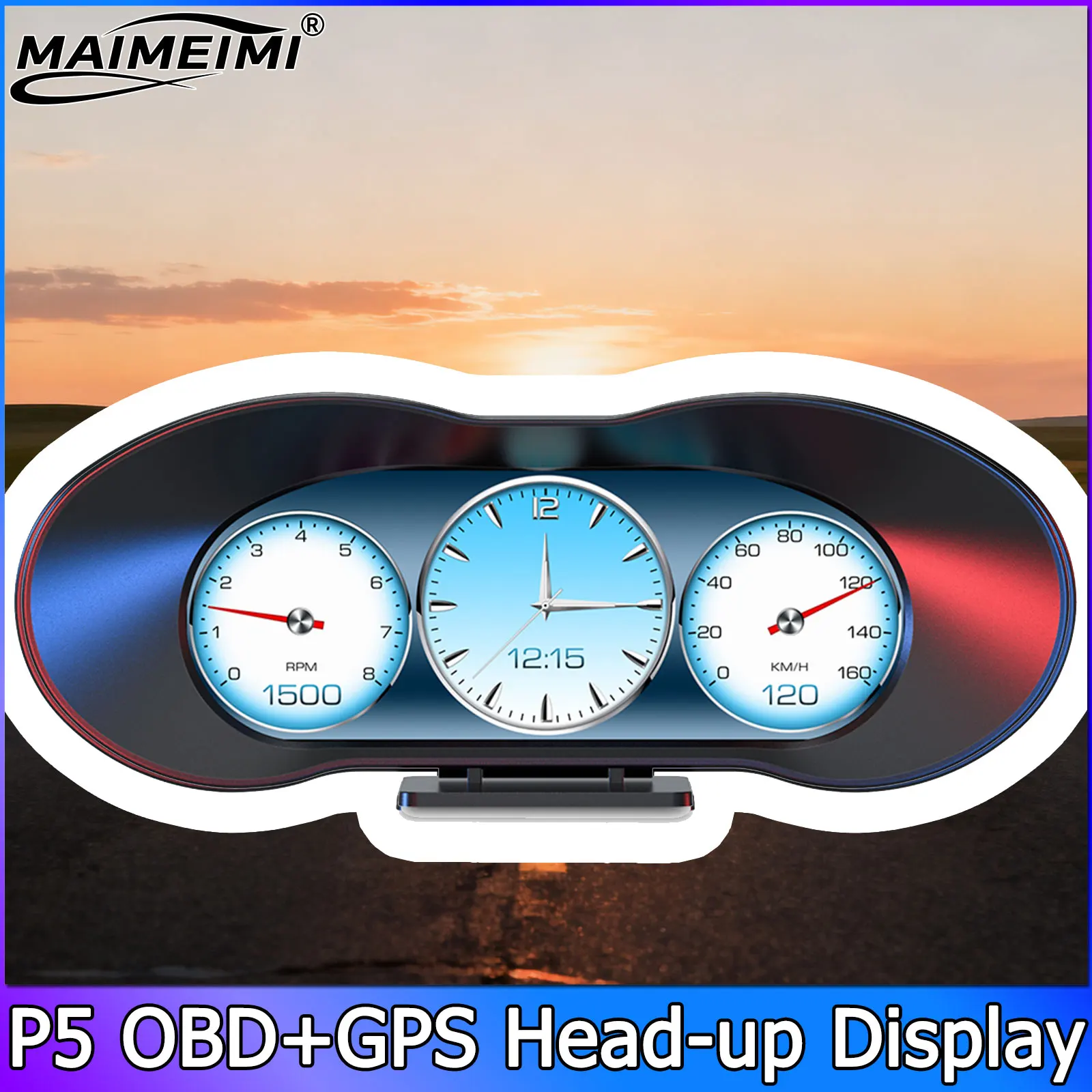 QC HUD LCD 경사계 P5 디지털 헤드업 디스플레이 OBD GPS 온보드 컴퓨터 속도계 내비게이션 디스플레이 알람 수온 오일 온도